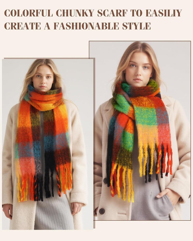 YSense Womens Winter Scarf Chunky Oversized Plaid Thick Blanket Scarf Big Coloured Warm Shawl Wrap - Image 3